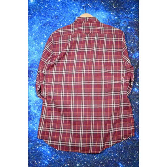Burberry Brit Shirt Mens Medium Burgundy Red Plaid Casual Long Sleeve Button Up - Picture 3 of 8